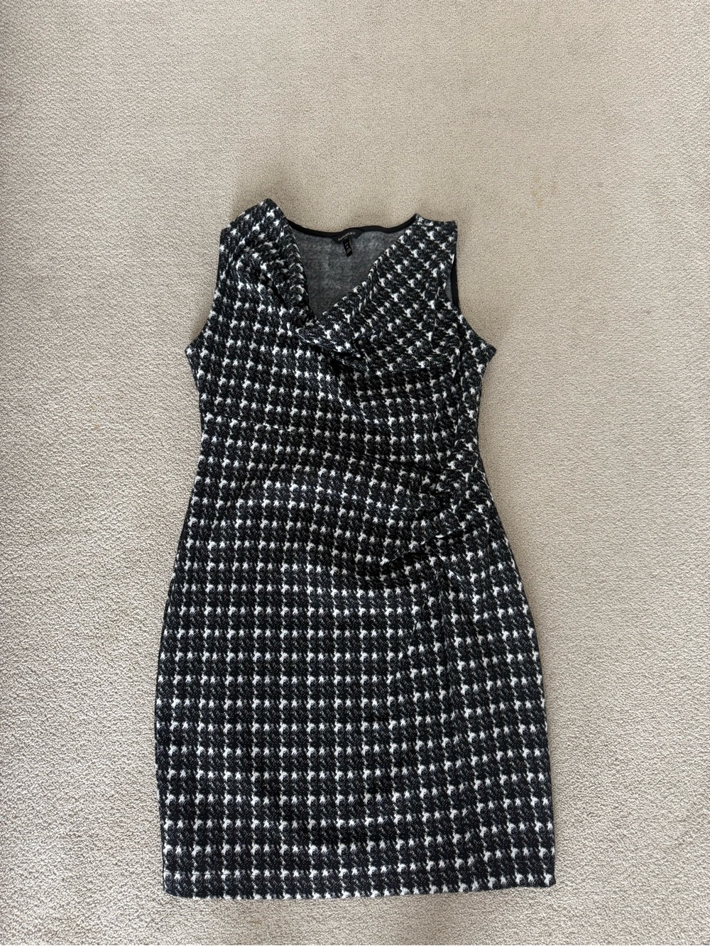 Women's Black and White Cowl Neck Dress